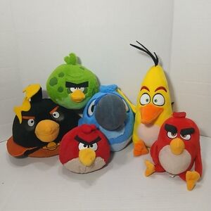 Angry Birds Plush Lot 6 Terrance, Red Bird, Red, Chuck, Space Bomb & Blue Macaw